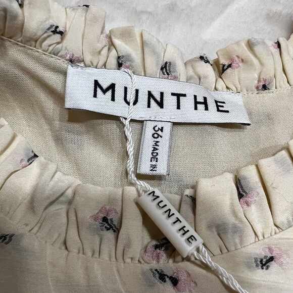 Munthe Curtis Dress Cream Floral Midi Ruffle NWT Sz 0 / XS - Picture 8 of 16